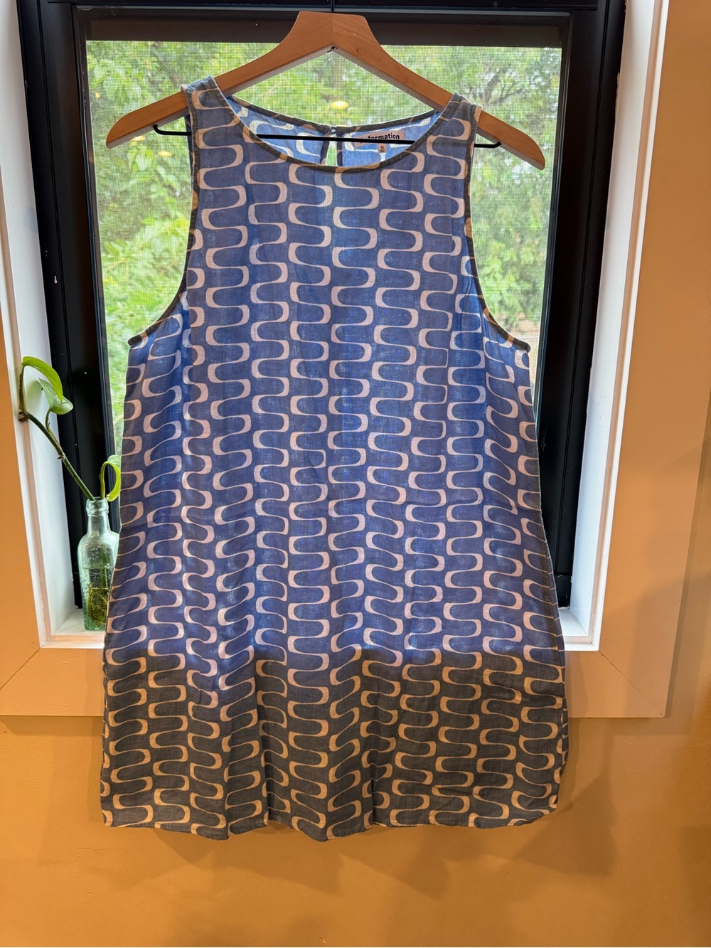 Reformation Blue and White Geometric Sleeveless Mini Dress
